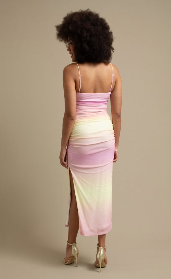 Mesh Ruched Maxi Ombre Sunset