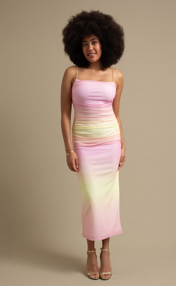 Mesh Ruched Maxi Ombre Sunset