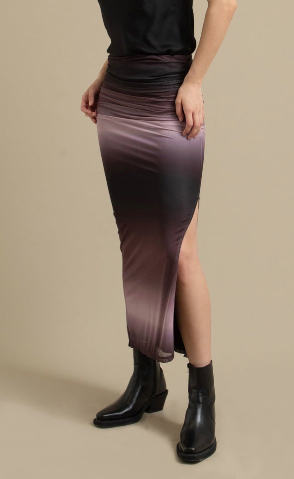 Mesh Ruched Maxi Skirt Ombre Chocolate