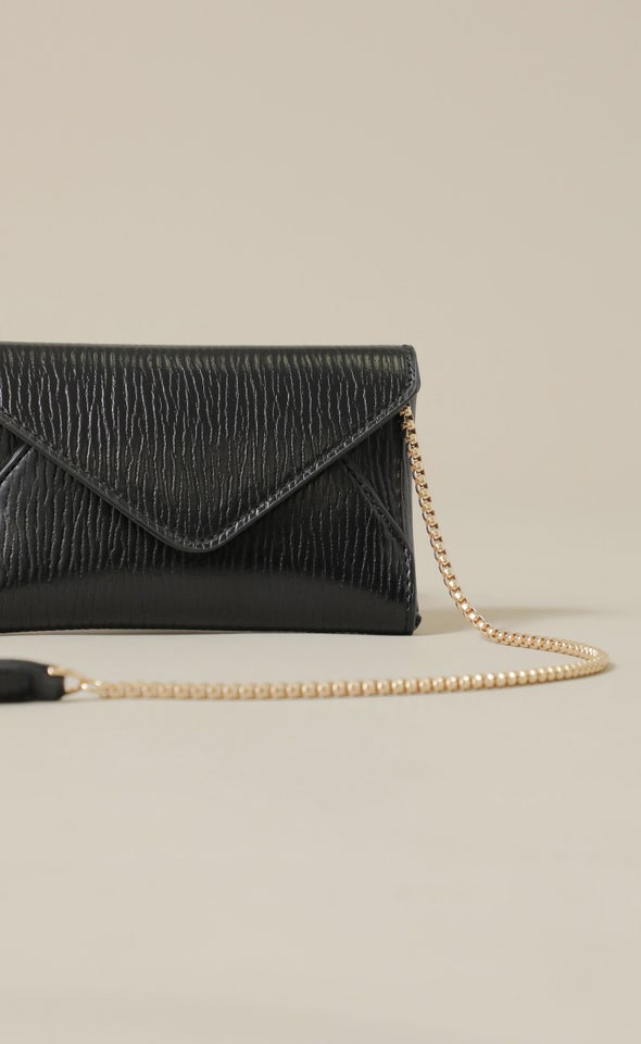 Metallic Envelope Clutch Black