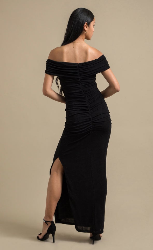 Metallic Jersey Bardot Gown Black