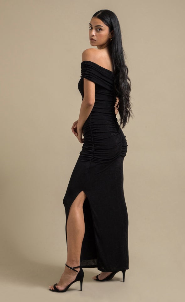 Metallic Jersey Bardot Gown Black