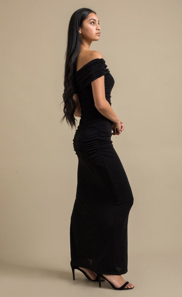 Metallic Jersey Bardot Gown Black