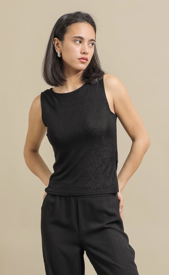 Metallic Jersey Top Black