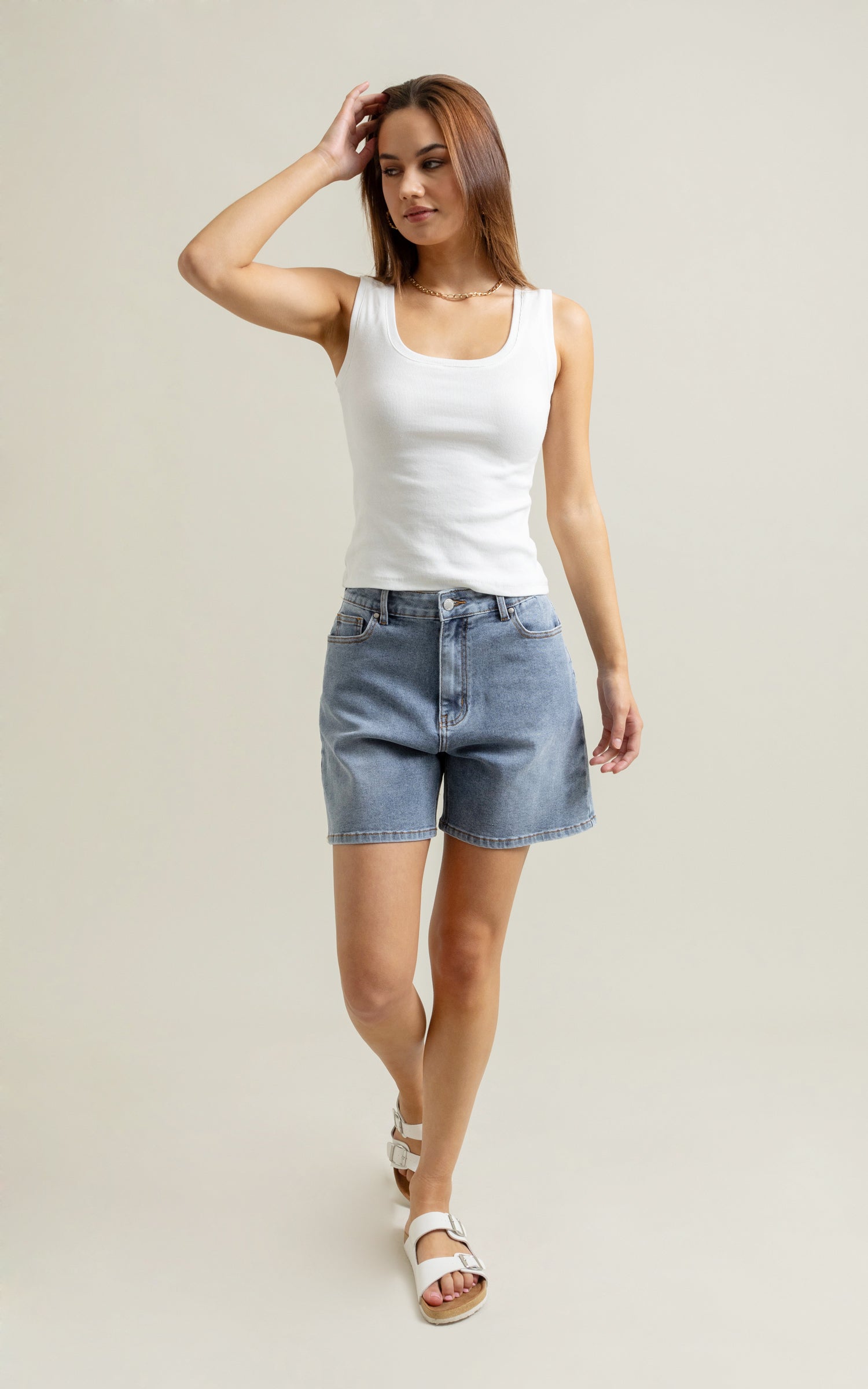 Mid blue clearance denim shorts