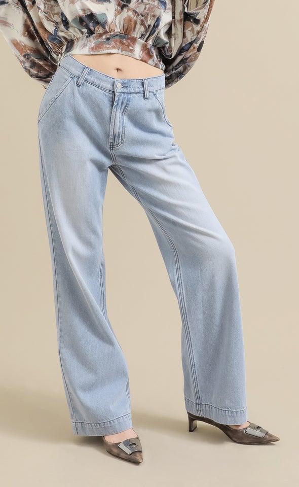 Mid Blue Wide Leg Jeans Blue