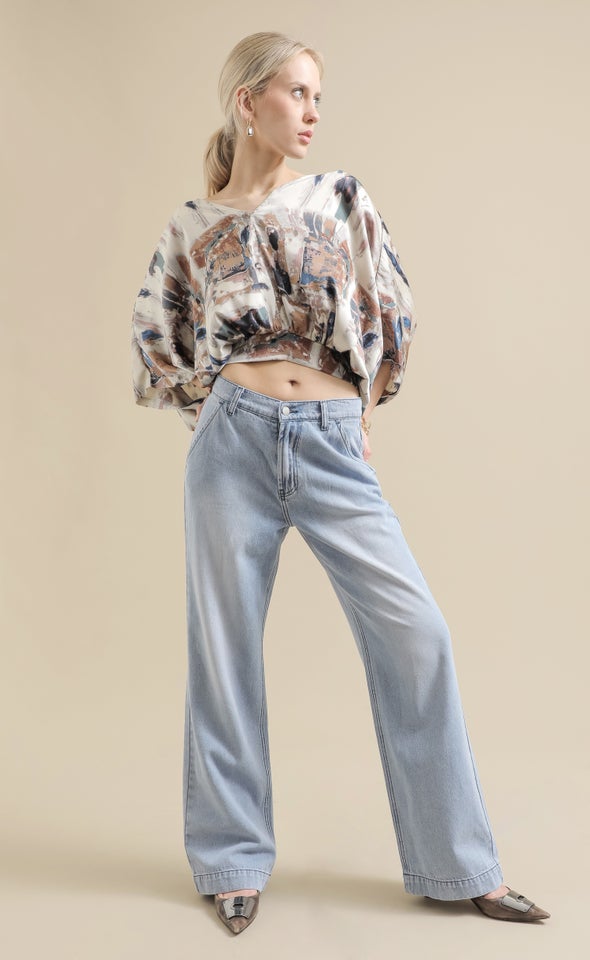 Mid Blue Wide Leg Jeans Blue