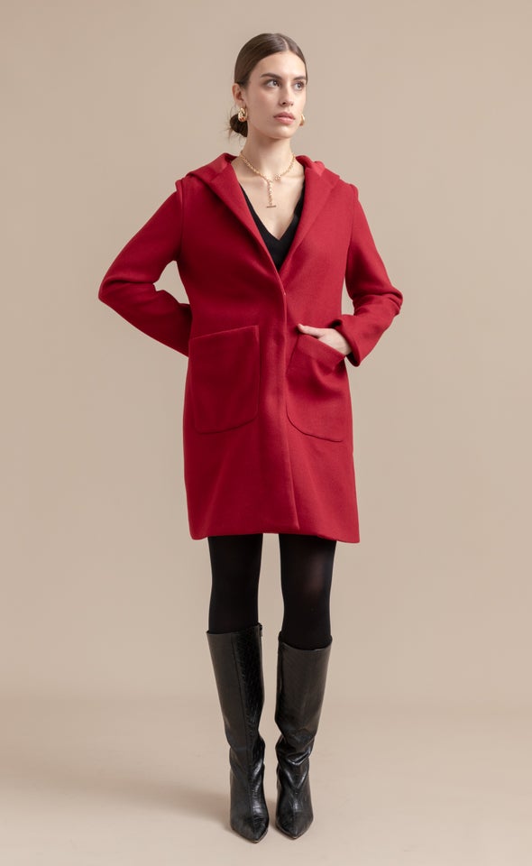 Mid Length Coat with Hood Berry