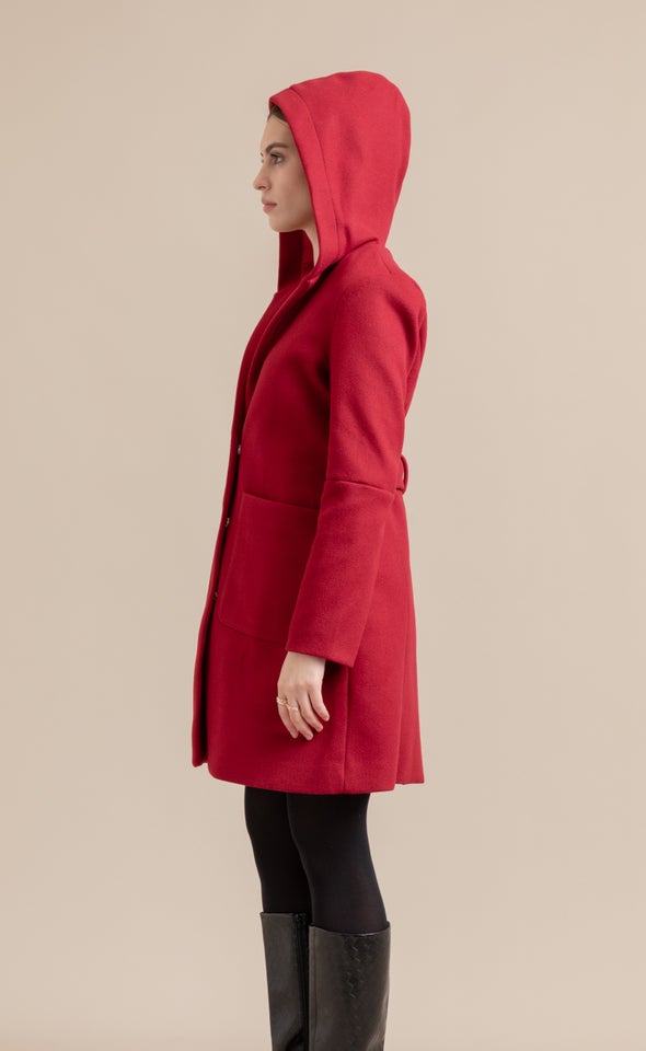 Mid Length Coat with Hood Berry