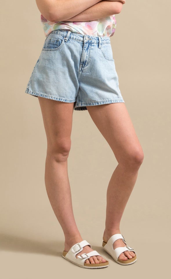 Mid Rise Denim Shorts Light Blue