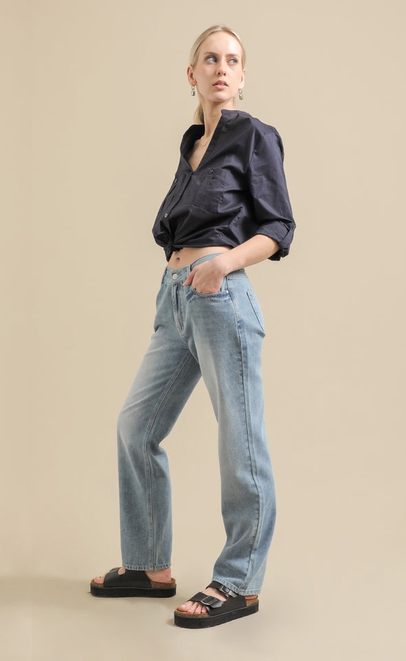 Mid Rise Straight Jeans Blue