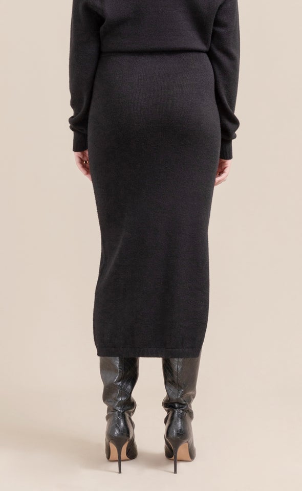 Midi Skirt with Split Black