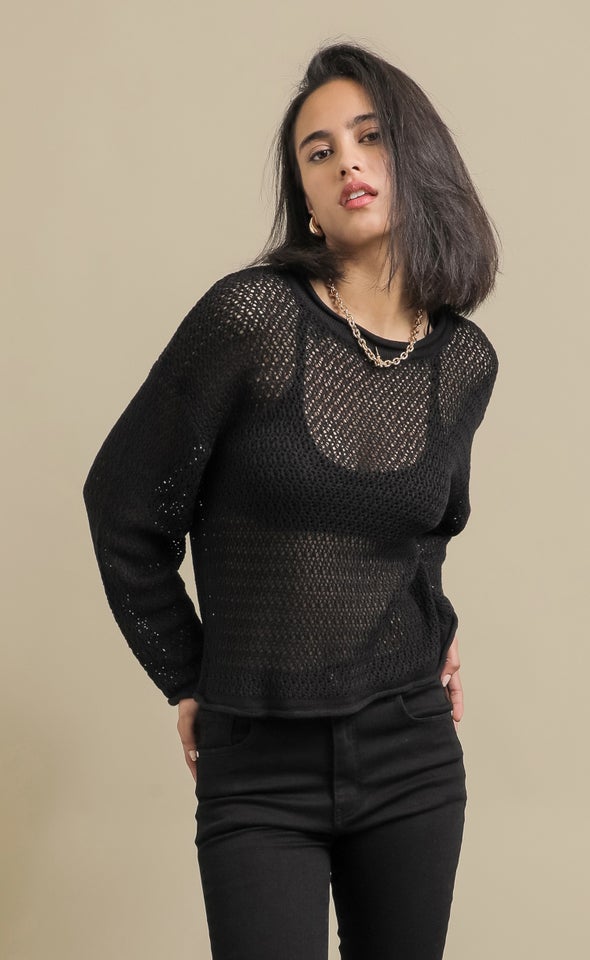 New Open Knit Sweater Black