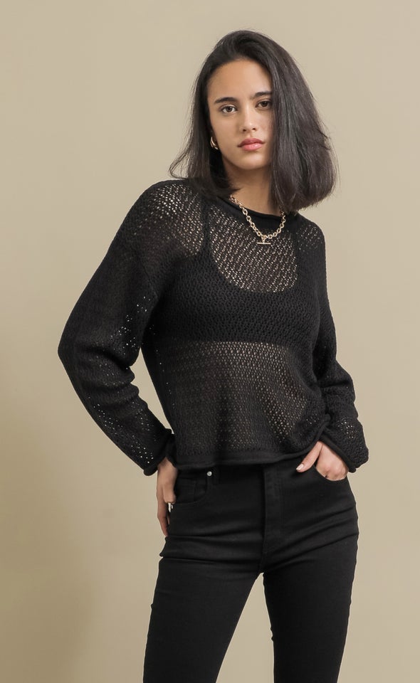 New Open Knit Sweater Black