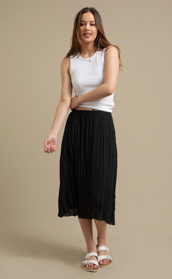 New Pleated CDC Midi Skirt Black