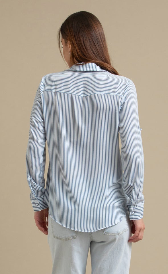 New Striped Roll Sleeve Shirt White/blue