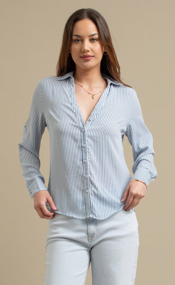 New Striped Roll Sleeve Shirt White/blue