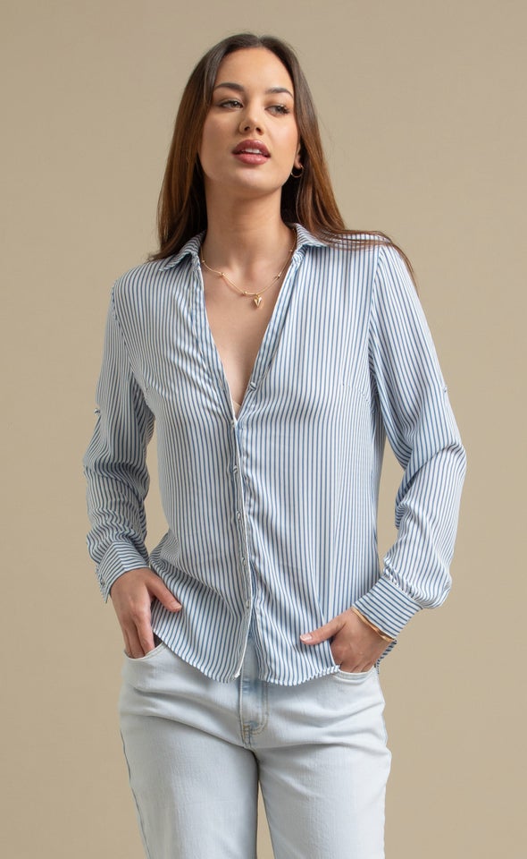 New Striped Roll Sleeve Shirt White/blue