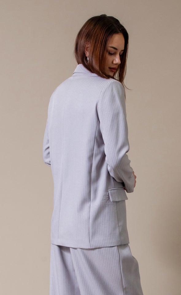 Open Pinstripe Blazer Grey Pinstripe