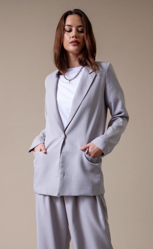 Open Pinstripe Blazer Grey Pinstripe