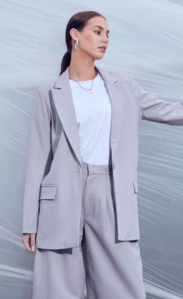 Open Pinstripe Blazer Grey Pinstripe