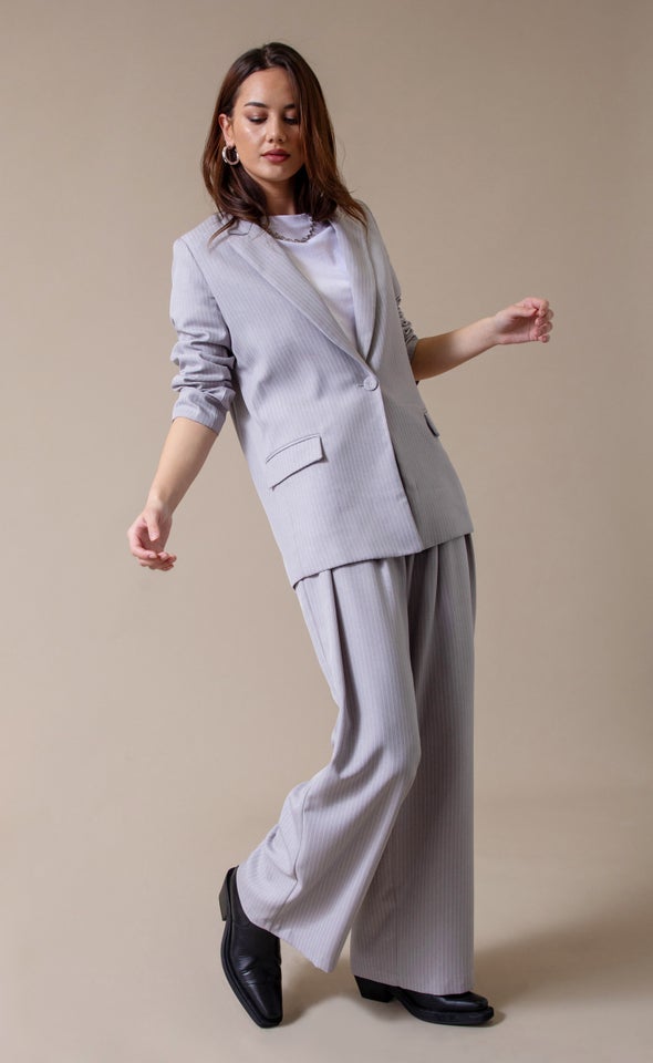 Open Pinstripe Blazer Grey Pinstripe