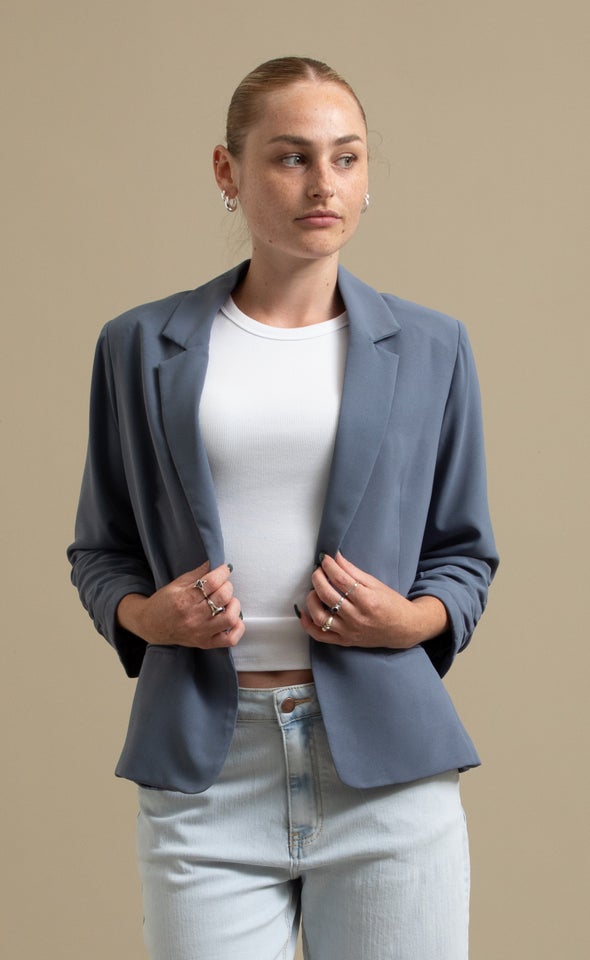 Open Ruched Sleeve Blazer Charcoal