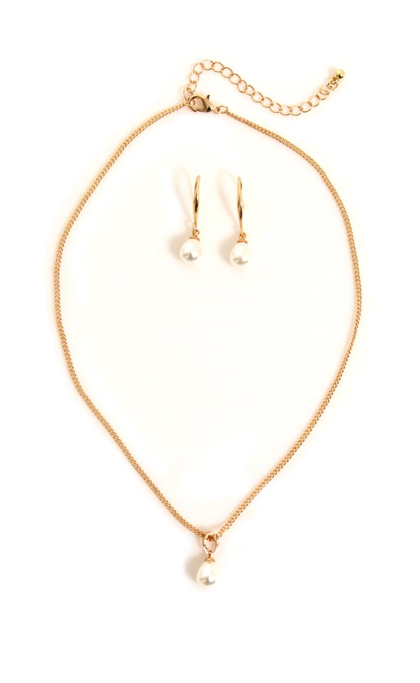 Pearl Drop Necklace Set Gold