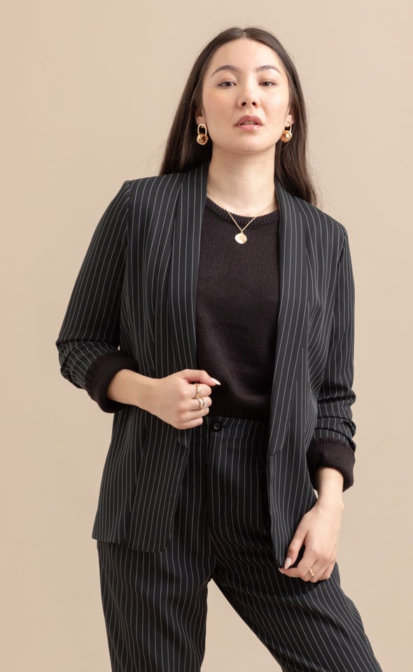 Pinstripe Blazer Blk/white