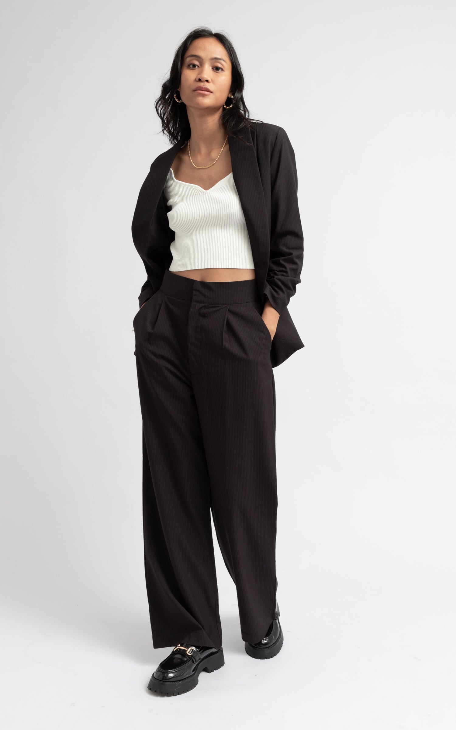 Straight slim-striped trousers :: LICHI - Online fashion store