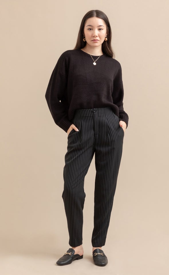 Pinstripe Tapered Pants Blk/white