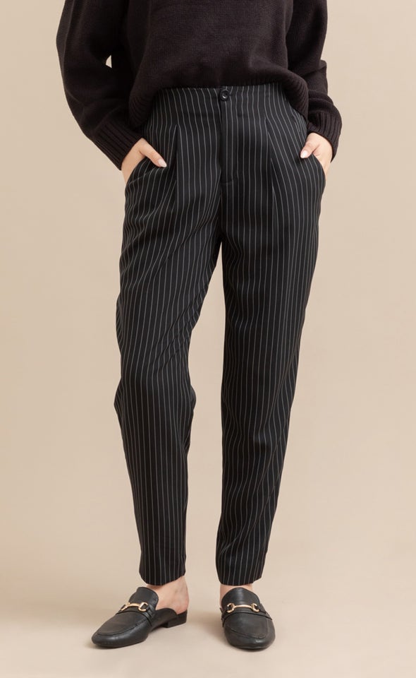 Pinstripe Tapered Pants Blk/white