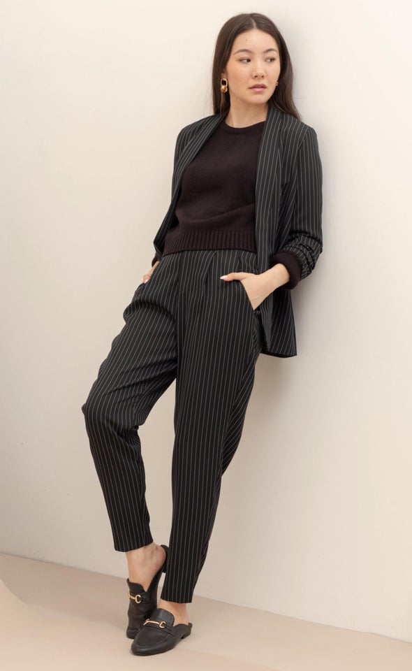 Pinstripe Tapered Pants Blk/white