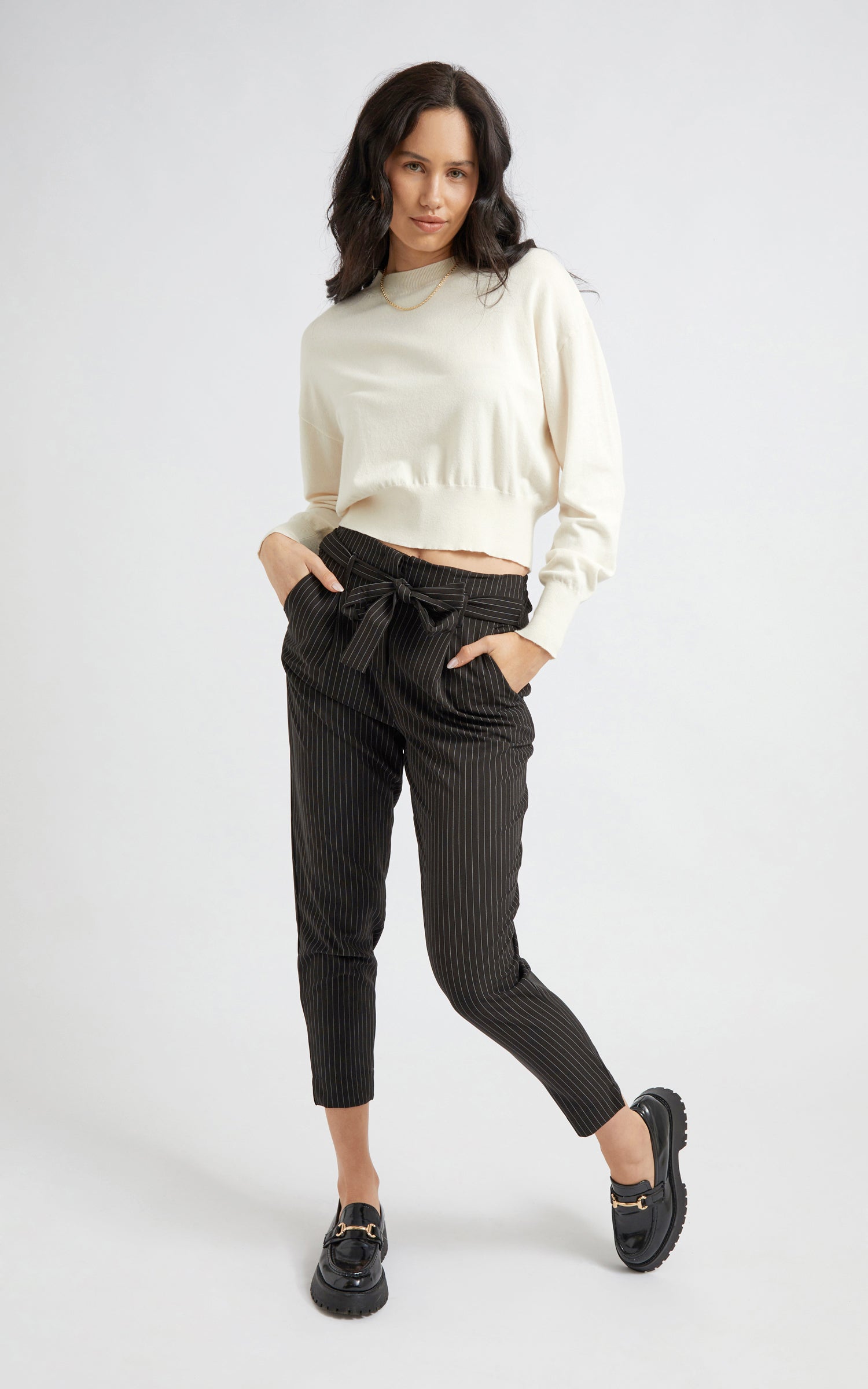 Striped tie waist outlet pants