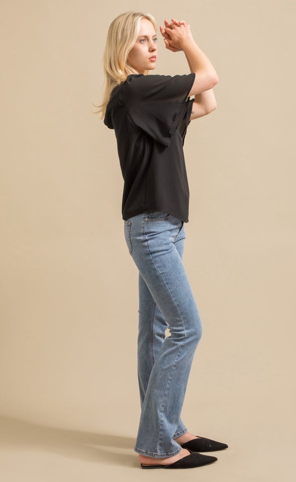 Plain Chiffon Flutter Top Black