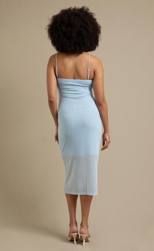 Plain Mesh Midi Dress Ice Blue