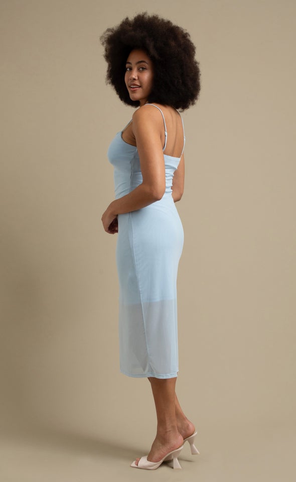 Plain Mesh Midi Dress Ice Blue