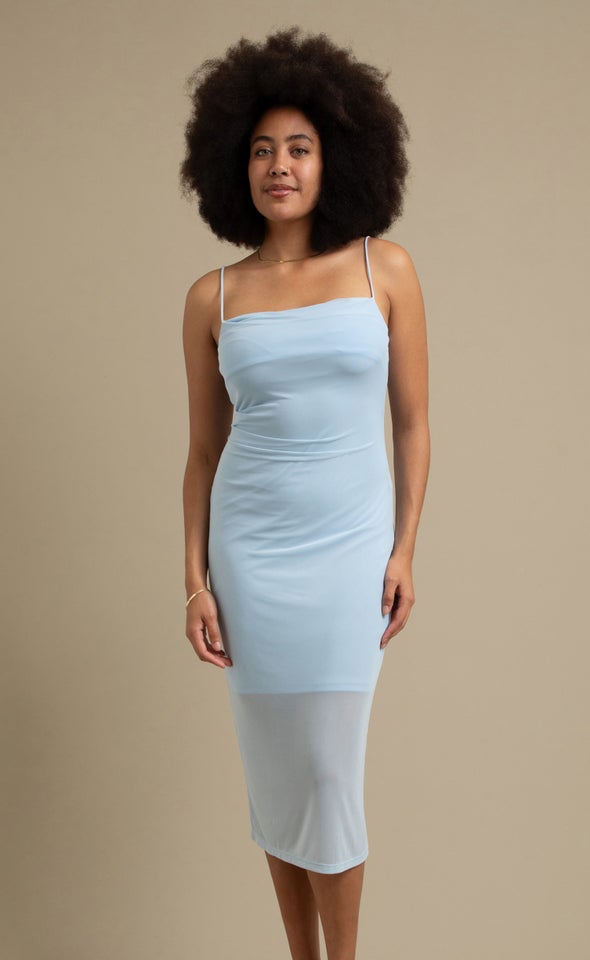 Plain Mesh Midi Dress Ice Blue