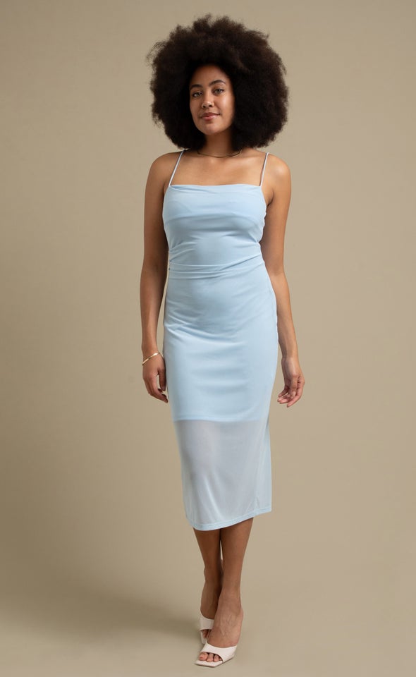 Plain Mesh Midi Dress Ice Blue