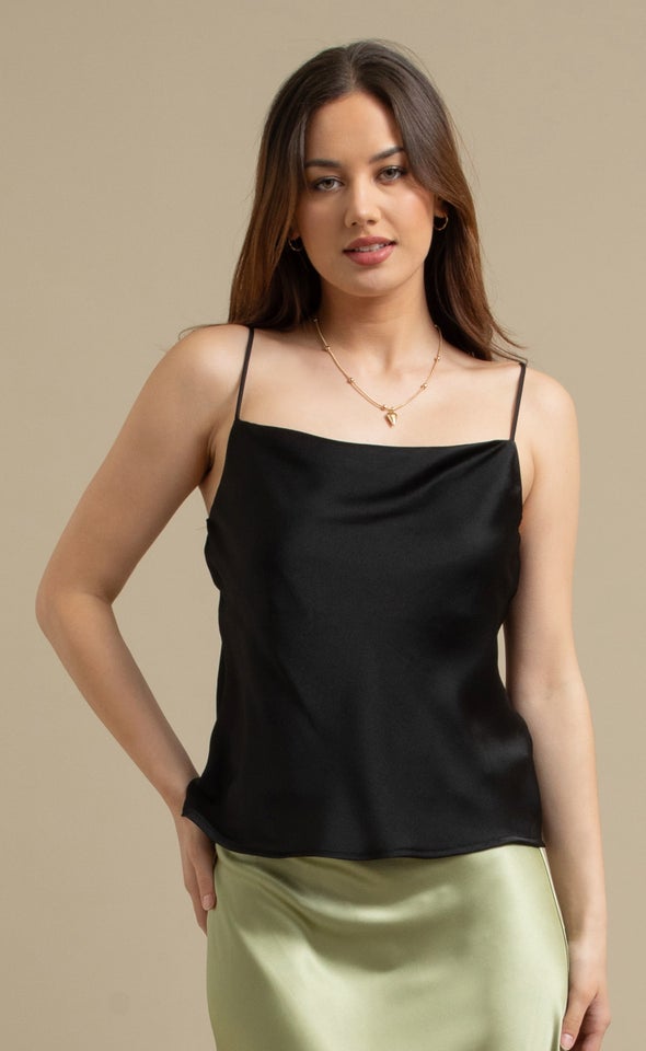 Plain Satin Cami Black