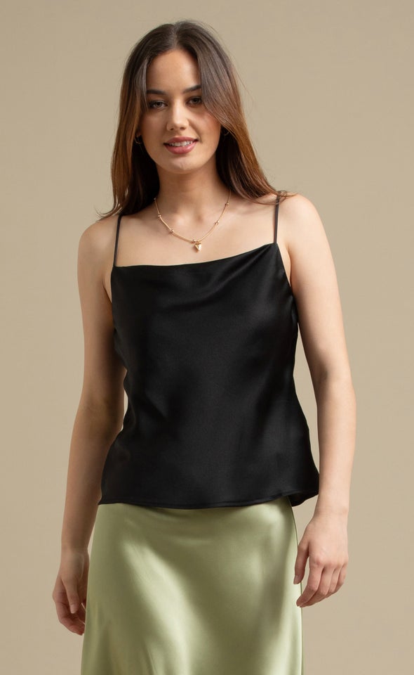 Plain Satin Cami Black