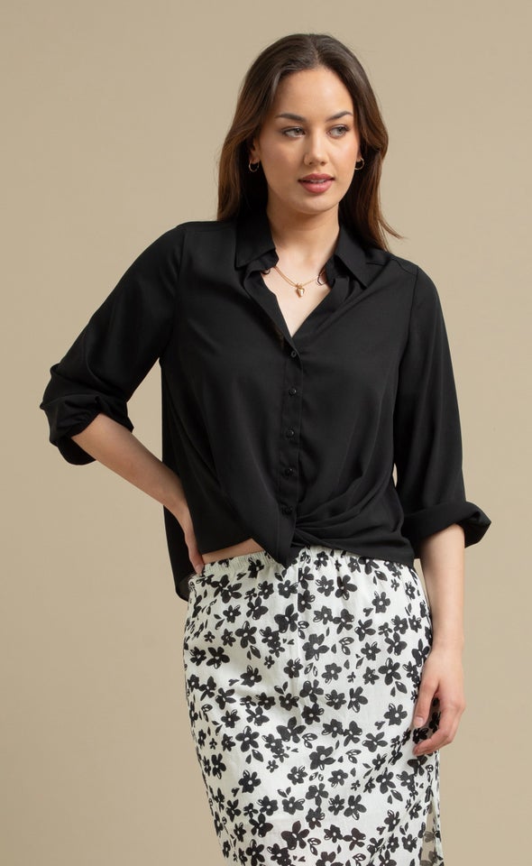 Plain Shirt with Knot Black