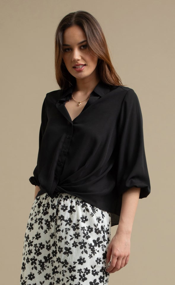 Plain Shirt with Knot Black