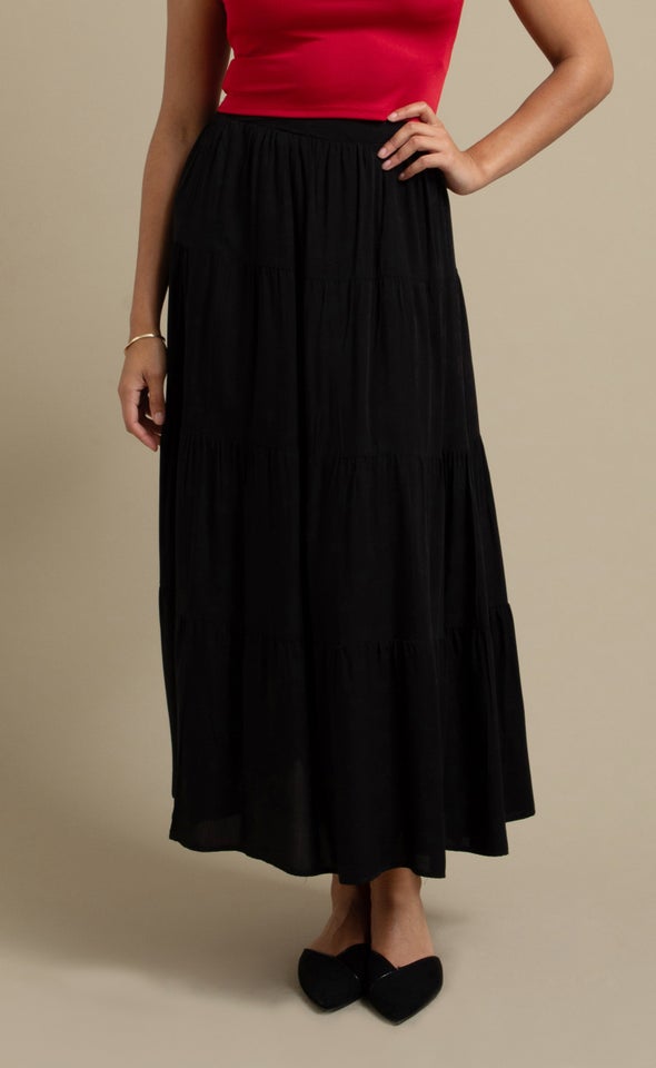 Plain Side Split Maxi Skirt Black