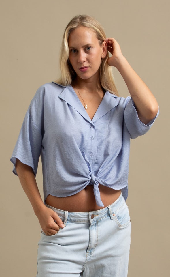 Plain Voile Tie Front Shirt Heather