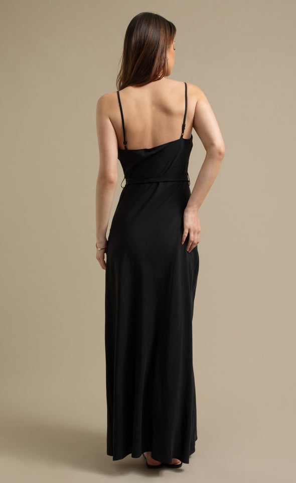 Poplin Bias Slip Maxi Black