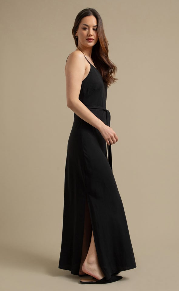 Poplin Bias Slip Maxi Black