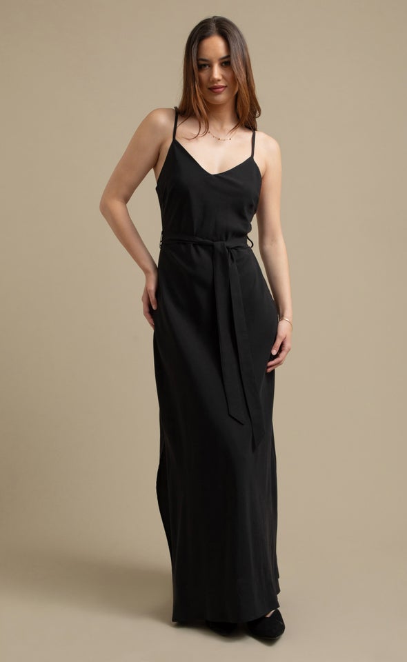 Poplin Bias Slip Maxi Black