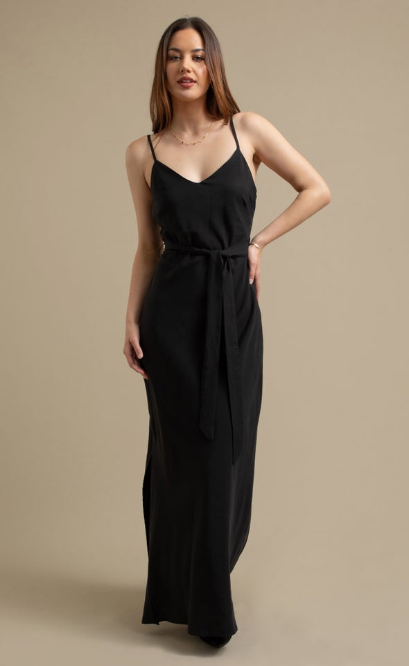 Poplin Bias Slip Maxi Black