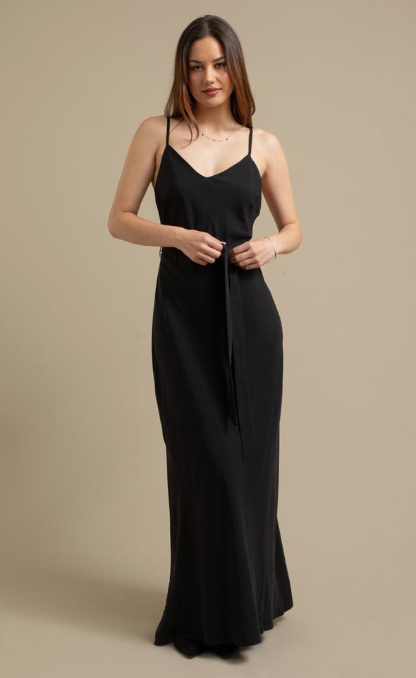 Poplin Bias Slip Maxi Black